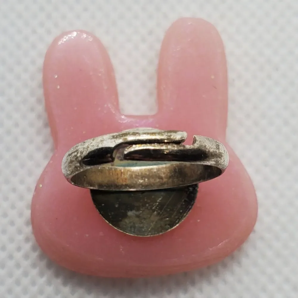 Pink & Blue Sparkly Bunny Head Adjustable Ring